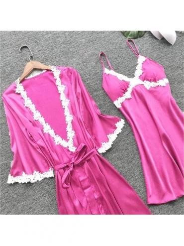 Baby Dolls & Chemises Women Sexy Lace Lingerie Nightwear Underwear Babydoll Sleepwear Dress 5PC Suit - Hot Pink - CE199UUKWYG...