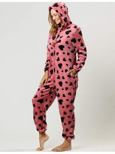 Onesies Winter Warm Pyjamas Women Cozy Hooded Jumpsuits Print Pajamas Homewear - Red - CL18LH8ZYAK $79.37