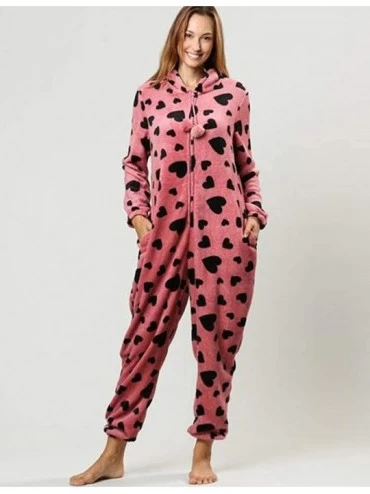 Onesies Winter Warm Pyjamas Women Cozy Hooded Jumpsuits Print Pajamas Homewear - Red - CL18LH8ZYAK $35.81