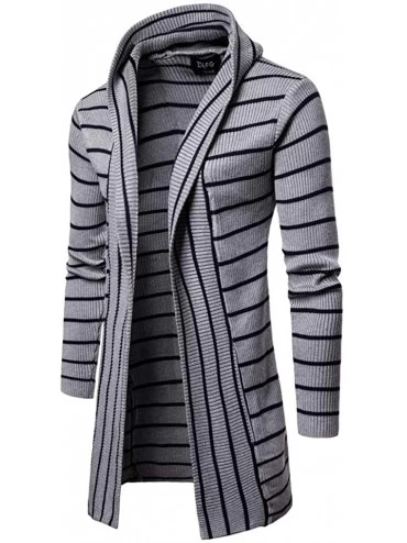 Thermal Underwear Mens Casual Hooded Cardigan Stripes Knitted Sweater Shawl Collar Open Front Draped Slim Fit Long Coats Jack...