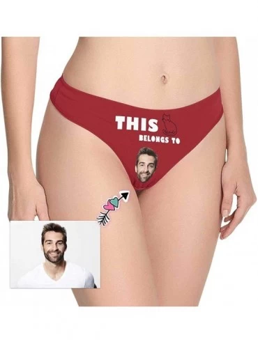 Panties Custom Women's Comfort Underwear Thong Panty with Photo Face This Cat Belongs to Red - Multi 5 - CX198DUDG02 $30.29