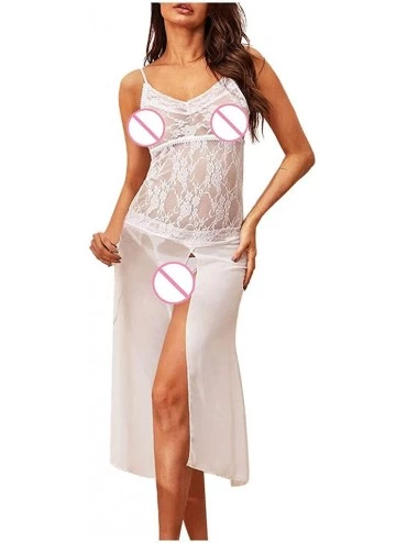 Bras Women's Underwear Ladies Sexy Lace Long Underwear Mesh Nightdress Set - White - CP190ZLLRY6 $15.01