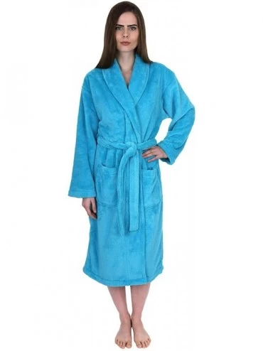 Robes Women's Super Soft Plush Bathrobe Fleece Spa Robe Made in Turkey - Peacock Blue - C611MYHJKX7 $33.42