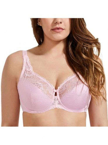Bras Women's Beauty Lace Non Padded Minimizer Full Figure Underwire Bra - Pink - CR18NYKR0CQ $40.62
