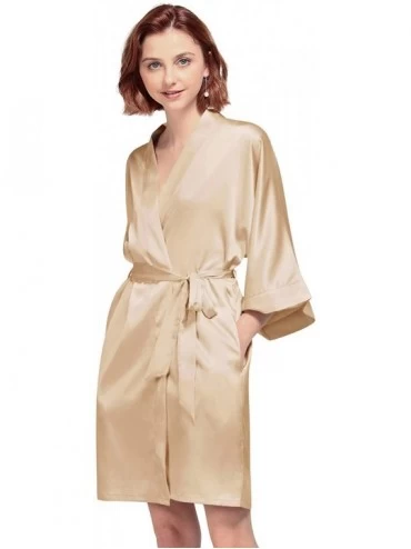 Robes Women's Silky Robe- Satin Kimono Bathrobe for Wedding Party Brides Bridesmaids Loungewear - Champagne - CV18653MUOO $35.00