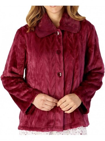 Robes Ladies 24"/61cm Luxury 380GSM Soft Thick Fleece Collared Bed Jacket - Dark Pink - CW18ZG4OL7S $92.94