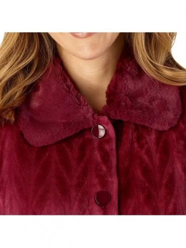 Robes Ladies 24"/61cm Luxury 380GSM Soft Thick Fleece Collared Bed Jacket - Dark Pink - CW18ZG4OL7S $40.31