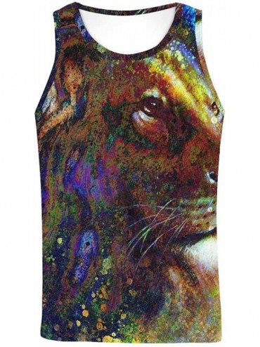 Undershirts Men's Muscle Gym Workout Training Sleeveless Tank Top Lion Against Stormy Sky - Multi4 - CZ19D0L7HA6 $62.71