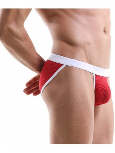 G-Strings & Thongs Super Sexy Men Jockstraps Nylon Mesh Breathable Tanga Hombre G-String Thongs Gay Underwear - Red - C018WYW...