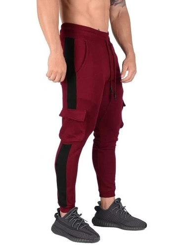 Thermal Underwear Mens Casual Joggers Gym Sports Pants Elastic Waist Fleece Trousers Tapered Leg Sweatpants Long Pant - Wine ...