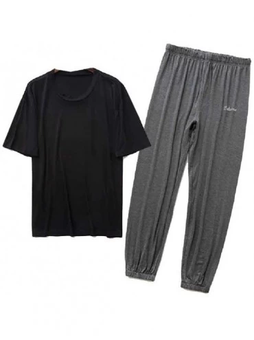 Sleep Sets Men's Summer Long Pants Modal Cotton Lounger Thin 2-Piece Nightwear - As8 - CW199OY7CZY $54.31