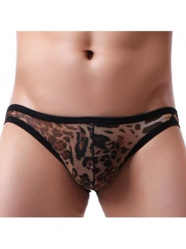 Briefs Men's Leopard Print Bikini Briefs Underwear Jockstrap Bulge Pouch Sissy Panties - CQ19D87OKCD $25.03