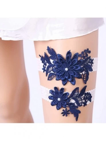 Garters & Garter Belts 2019 Handmade Wedding Garter Set for Bride Lace Party Bridal Leg Garters - Navy - CJ18LL8ULC2 $16.16