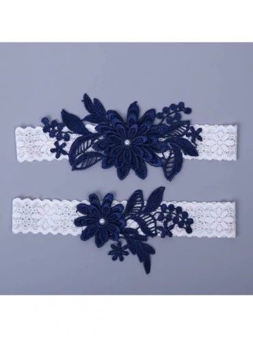 Garters & Garter Belts 2019 Handmade Wedding Garter Set for Bride Lace Party Bridal Leg Garters - Navy - CJ18LL8ULC2 $16.16
