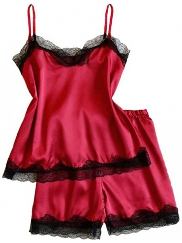 Womens Lace Red Satin Silk Camisole Shorts Set Sleepwear Casual Pajamas ...