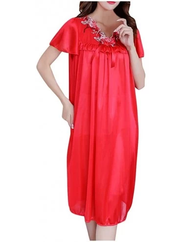 Accessories Fashion Women Home Summer Sexy Lady Dress Nightdress Short Sleeve Lovely Pajamas - Red - C81992OAL7L $38.59