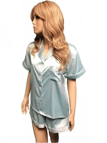 Sets Women Silk Satin Soft Pajama 2pc Set Button Down Sleepwear Loungewear for Bride and Bridesmaids - Mint Short Set - C619D...