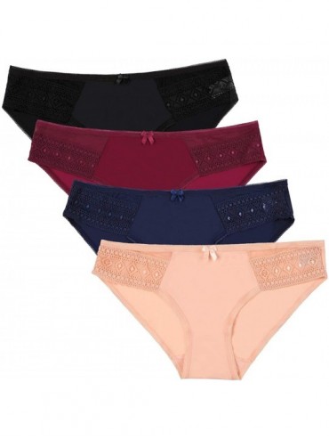Panties 4 Pack Women Bikini Panties Nylon Low-Rise Panty Stretch Underwear Brief - Bikini1 - C118I2EI28L $17.49