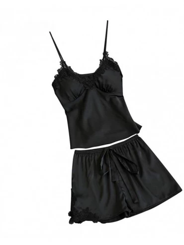 Sets Womens Lingeries Sexy Satin Sling Sleepwear Lace Bowknot Nightdress Underwear Set Thin Camisoles - Black - C518S52TG8K $...