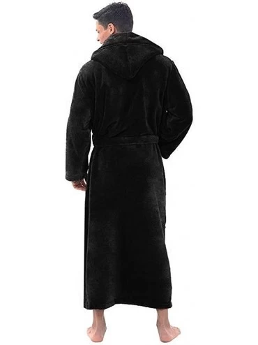 Robes Winter Long Bathrobe for Men- Lengthened Plush Shawl Bathrobe Home Clothes Long Sleeved Robe Coat Sleepwear - Black - C...