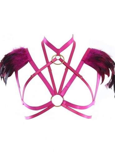 Bras Feather Epaulets Tops Wings Body Harness Gothic Lingerie Strap Bralette Burning Man Art Festival Clothing - Rose Red - C...