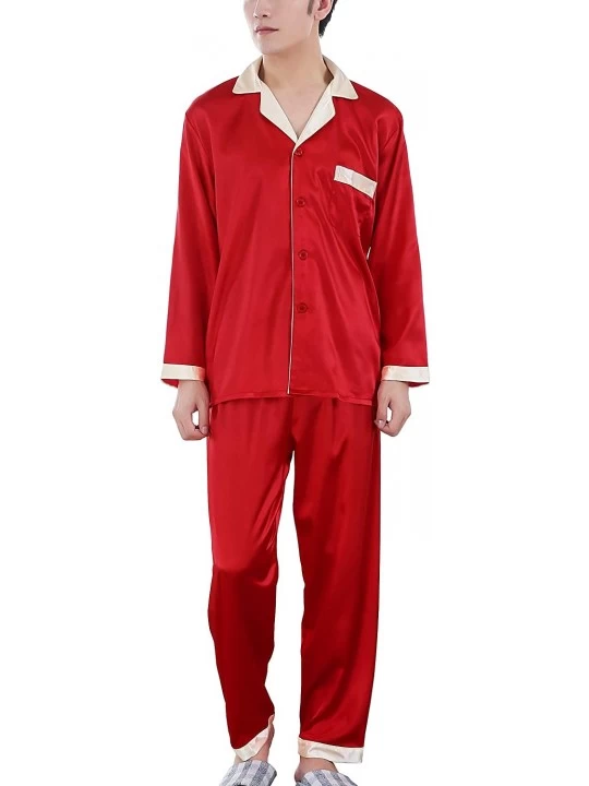 Sets Men's Women's Couple Silk Satin Pajama Sets 2 Pieces Sleepwear Set Loungewear Pajamas - Men/Long Sleeve red - CK18LKZ4M8...