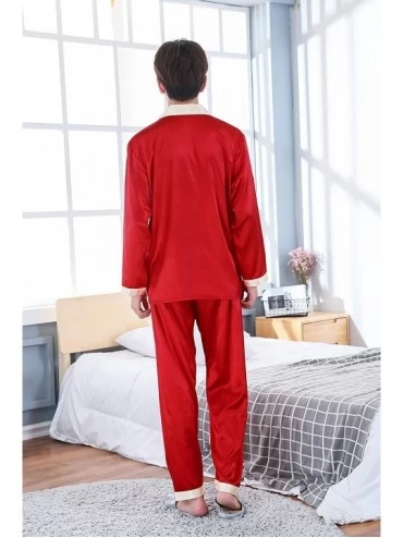 Sets Men's Women's Couple Silk Satin Pajama Sets 2 Pieces Sleepwear Set Loungewear Pajamas - Men/Long Sleeve red - CK18LKZ4M8...
