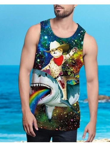 Undershirts Men's All Over Print Funny Tank Tops Breathable Summer Casual Sleeveless Beach Graphic Tee/Swimming Trunks - Cat ...