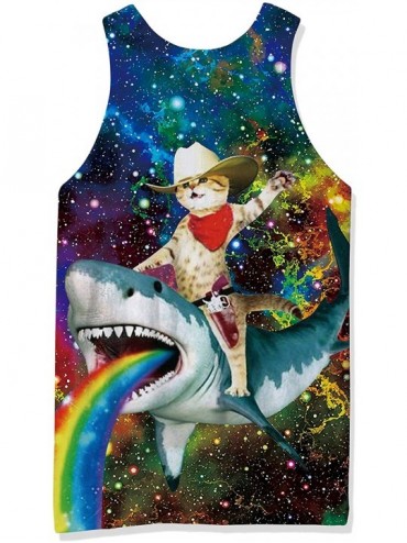 Undershirts Men's All Over Print Funny Tank Tops Breathable Summer Casual Sleeveless Beach Graphic Tee/Swimming Trunks - Cat ...