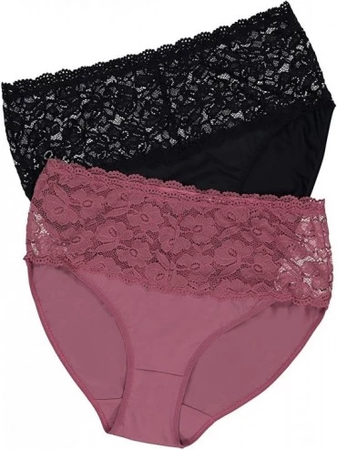 Panties Women's Plus Size 2 Pack of Lace Waist Panties - Black- Rose 727916 - Multicoloured (Multi 72791690) - CE194YSE4IU $6...