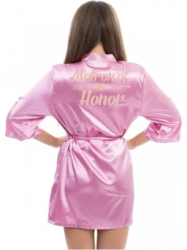 Robes Satin Robe for Bride Bridesmaid Party with Rose-Gold Glitter - Pink-matron_of_honor - C1190T2KL3S $43.98