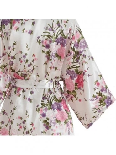 Robes Women Lightweight Kimono Robe Short Floral Bridesmaid Wedding Bridal Dressing Gown Sleepwear - White - C1198QRXXI3 $12.67