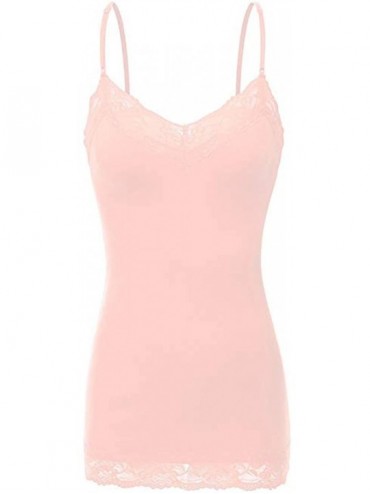Camisoles & Tanks Womens Lace Trim V-Neck Cotton Blend Camisole Tank Top Collection S-3X - Pink - CW18SHNYAAW $24.03