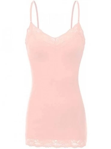 Camisoles & Tanks Womens Lace Trim V-Neck Cotton Blend Camisole Tank Top Collection S-3X - Pink - CW18SHNYAAW $20.72