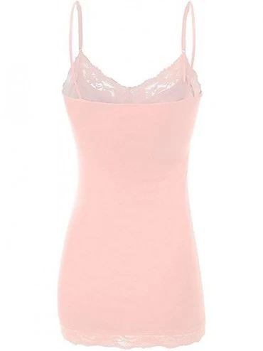 Camisoles & Tanks Womens Lace Trim V-Neck Cotton Blend Camisole Tank Top Collection S-3X - Pink - CW18SHNYAAW $12.15