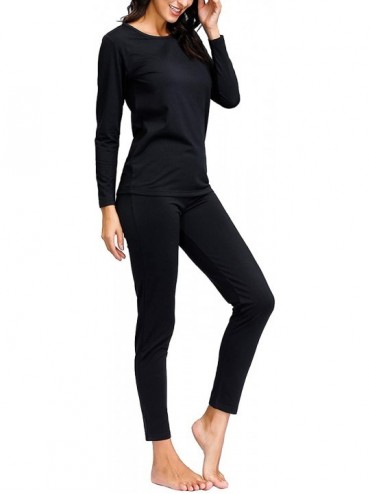 Thermal Underwear Thermal Underwear for Women | Fleece Lined Long Johns Womens Base Layer Set - Black - CM18XDE2EXU $45.16