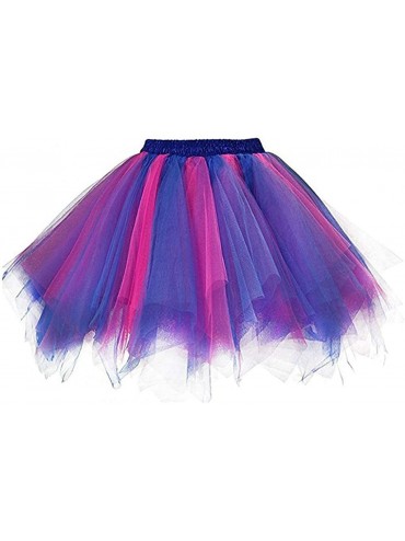 Slips Women's 1950s Vintage Petticoat Colourful Ballet Bubble Dance Puffy Tutu Tulle Skirts - Plum - CB1945472R8 $35.16