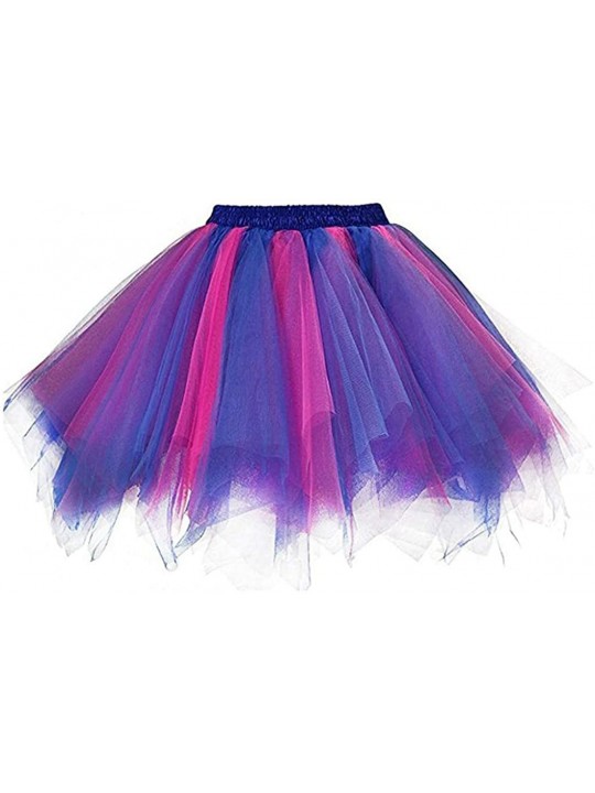 Slips Women's 1950s Vintage Petticoat Colourful Ballet Bubble Dance Puffy Tutu Tulle Skirts - Plum - CB1945472R8 $32.39