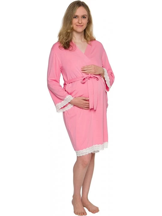 Robes Full Length Maternity Kimono Robe - Lightweight Labor and Delivery Nursing Bathrobe for Moms - Dusty Pink Lace - CV18YM...