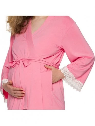 Robes Full Length Maternity Kimono Robe - Lightweight Labor and Delivery Nursing Bathrobe for Moms - Dusty Pink Lace - CV18YM...