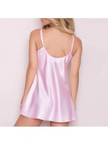 Baby Dolls & Chemises Lingerie V Neck Nightwear Satin Sleepwear Chemise Largr Size Babydoll Mini Dress - Pink - CL18Q6ATI8A $...