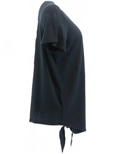 Tops Loungewear Cozy Knit Tie Front Top A306960 - Black - CA18IZRHO30 $31.95