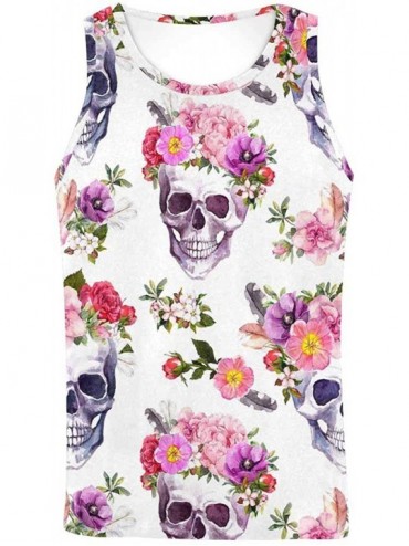 Undershirts Men's Muscle Gym Workout Training Sleeveless Tank Top Human Skull with Flower - Multi8 - CU19DLMH2XC $59.29