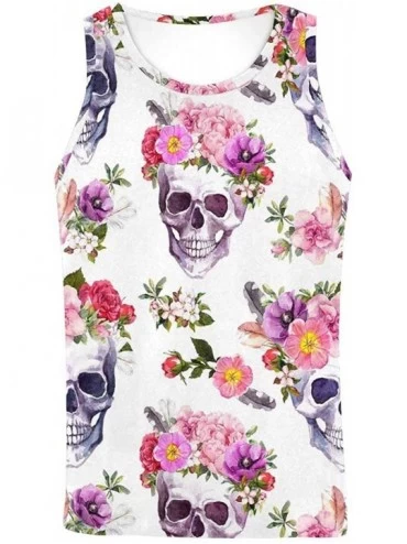 Undershirts Men's Muscle Gym Workout Training Sleeveless Tank Top Human Skull with Flower - Multi8 - CU19DLMH2XC $52.31