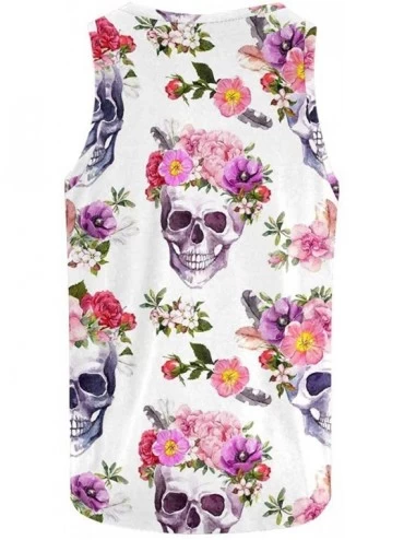 Undershirts Men's Muscle Gym Workout Training Sleeveless Tank Top Human Skull with Flower - Multi8 - CU19DLMH2XC $23.02