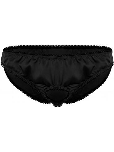 Briefs Men's Silk Satin Open Front Sissy Panties Bikini Briefs Crossdress Underwear - Black - CR19CS78MS8 $34.71
