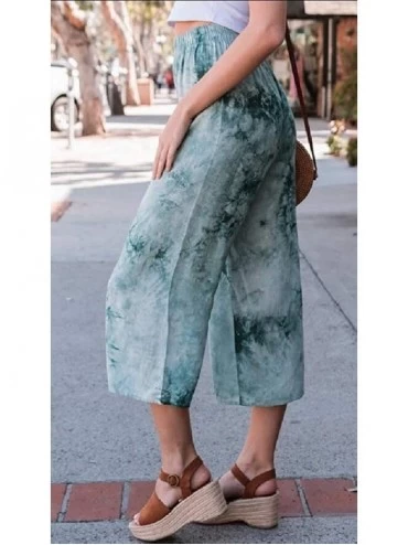 Bottoms Womens Casual Loose Print Pants Tie Dye Wide Leg Palazzo Lounge Pant - Green - CZ19CAMGK4I $23.85