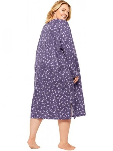 Nightgowns & Sleepshirts Women's Plus Size Long-Sleeve Henley Print Sleepshirt Nightgown - Cornflower Blue Cat (0950) - CS199...