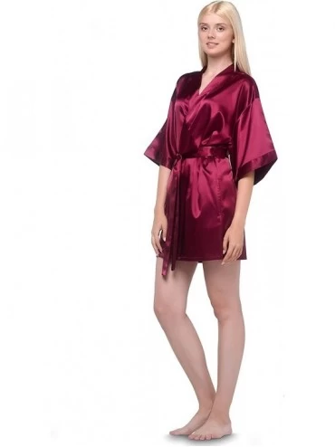 Robes Women's Pure Color Satin Short Kimono Bridesmaids Lingerie Robes - Wine Red - CC18TZIT767 $22.58