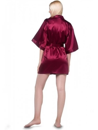 Robes Women's Pure Color Satin Short Kimono Bridesmaids Lingerie Robes - Wine Red - CC18TZIT767 $22.58